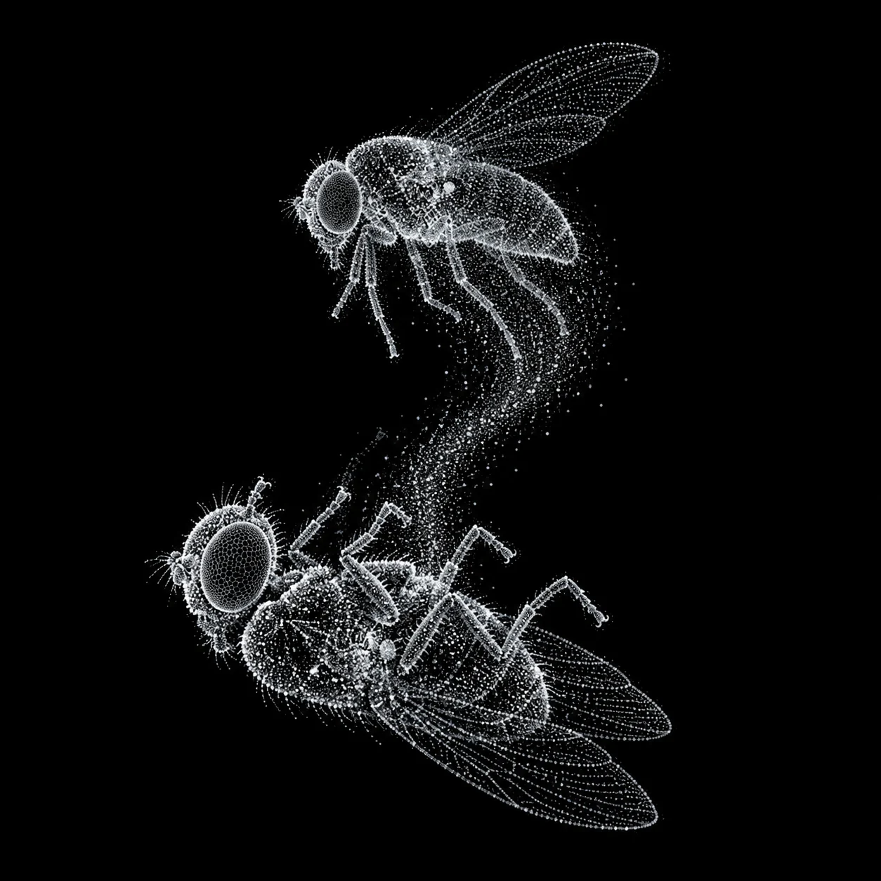 Stippled fly resting on its back as its spectral fly aura rises