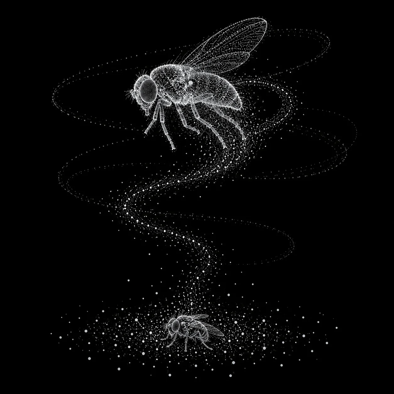 Fly spirit sees distant signals while its body waits below